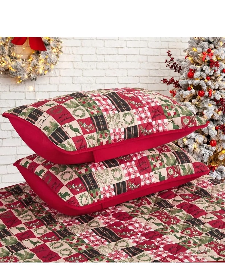 TILLYOU Christmas Quilts Queen Size Multicolor Printed Pattern Queen