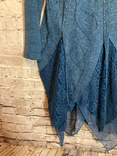 Pretty Angel Top Womens Small Blue Linen Textured Studded Artsy Asymmetric Hem - Picture 8 of 15