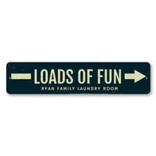 Personalized Loads of Fun Arrow Family Name Laundry Room Metal Decor Sign