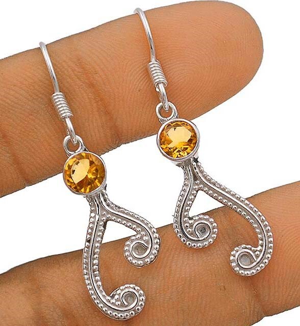 Natural Golden Citrine Sterling Silver Earrings with 925 Solid Silver @B1-2