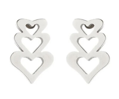 Super Cute Stainless Steel Triple Heart Earrings - Gift-Stocking Filler - Love