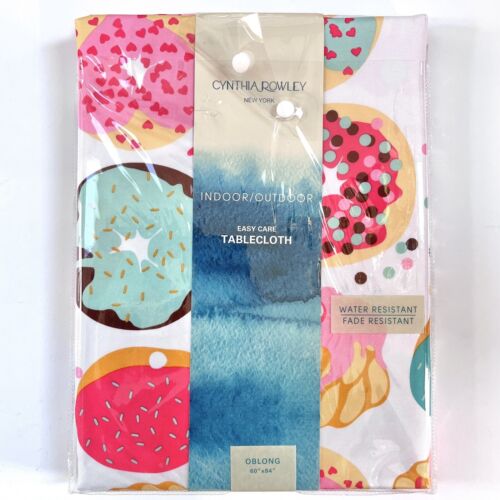 Cynthia Rowley Indoor Outdoor Stoff Tischdecke 60x84 länglich - rosa grün Donuts