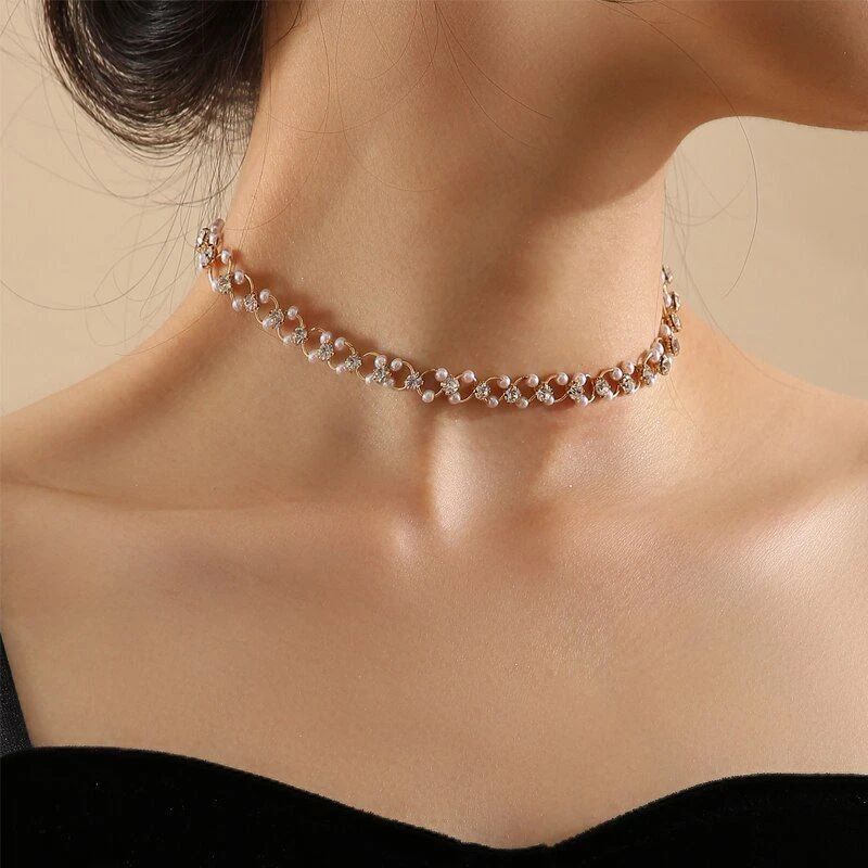 Pearl Cross Choker Necklaces - Heart Pendant Necklace Women Trendy Jewelry  1pc S