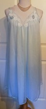 Vintage Light Blue Nylon Tricot Hollywood Vassarette Nightgown Nightie Lace S 