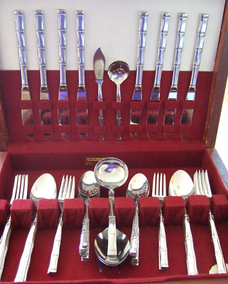54 Pc Complete Service for 8 THE CELLAR CLF2 BAMBOO GLOSSY STAINLESS SILVERWARE