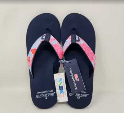 Men\'s 9 10 11 12 Vineyard Vines Kentucky Derby roses & posies flip flops sandals Shop Contoured Leather Flip Flops at vineyard vines main image 3