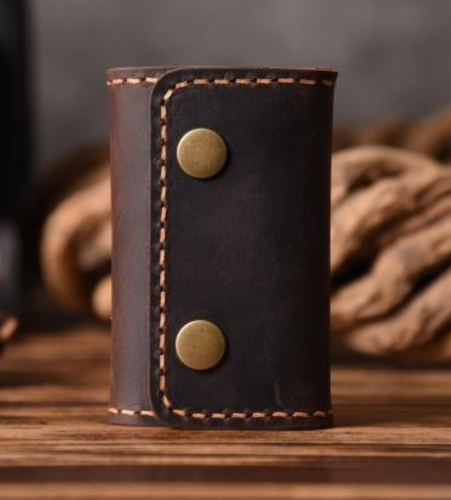 men women card wallet purse key case Ring holder cow Leather pouch bag brown 614 - Picture 9 of 12