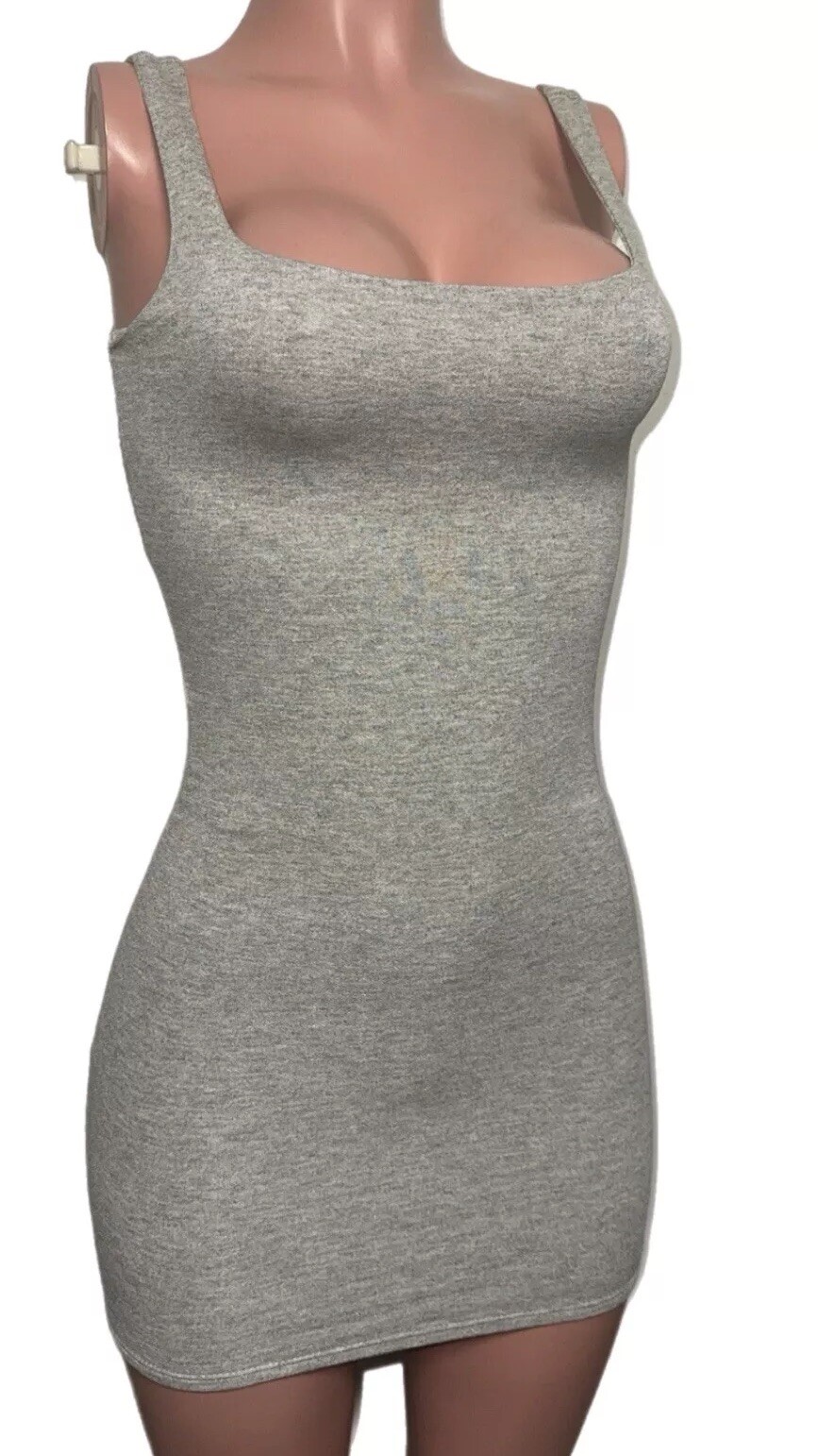 Grey Stretchy Double-Lined Bodycon Mini Dress for Casual or Party Wear-image