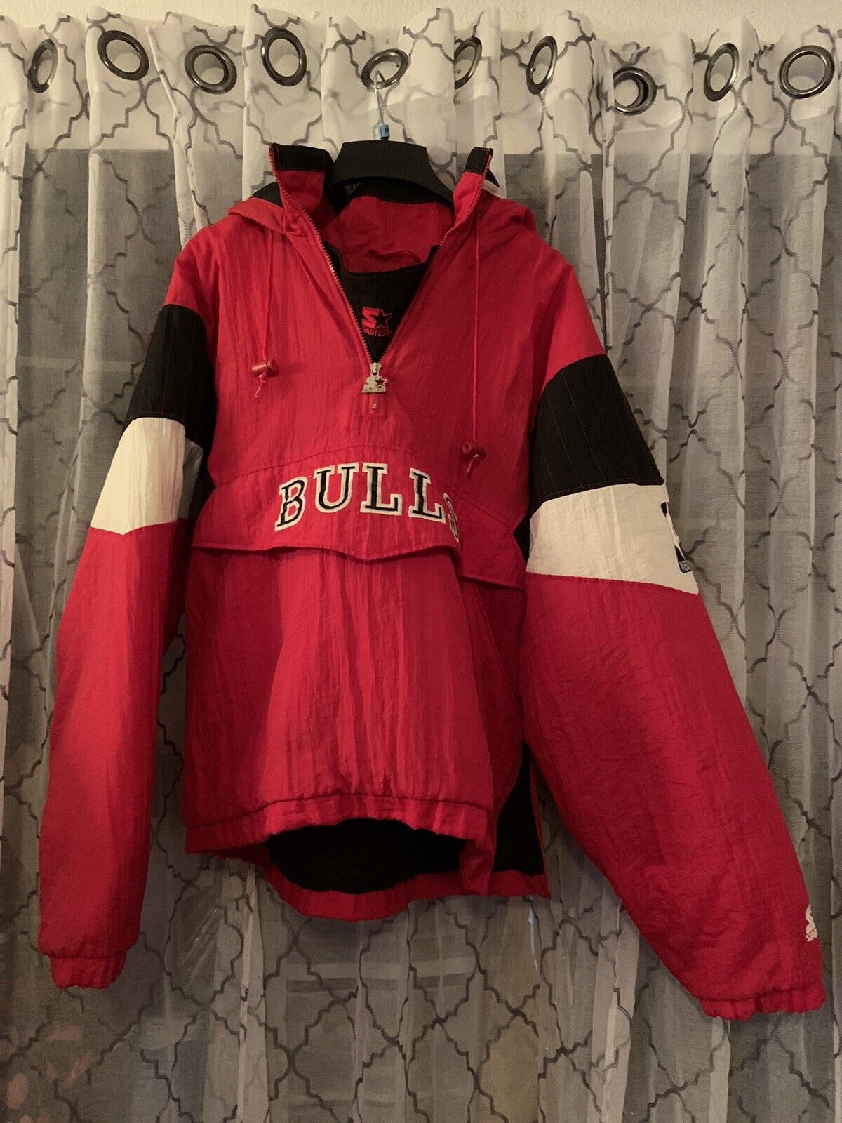 Vintage 90s Chicago Bulls Starter Pullover 1/2 Zip Button Jacket XL Jordan  NBA