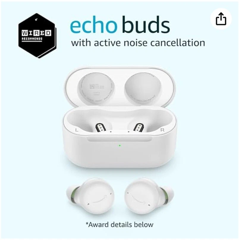 Echo Buds 2nd Gen White w Wireless Charging Case Silicone Case