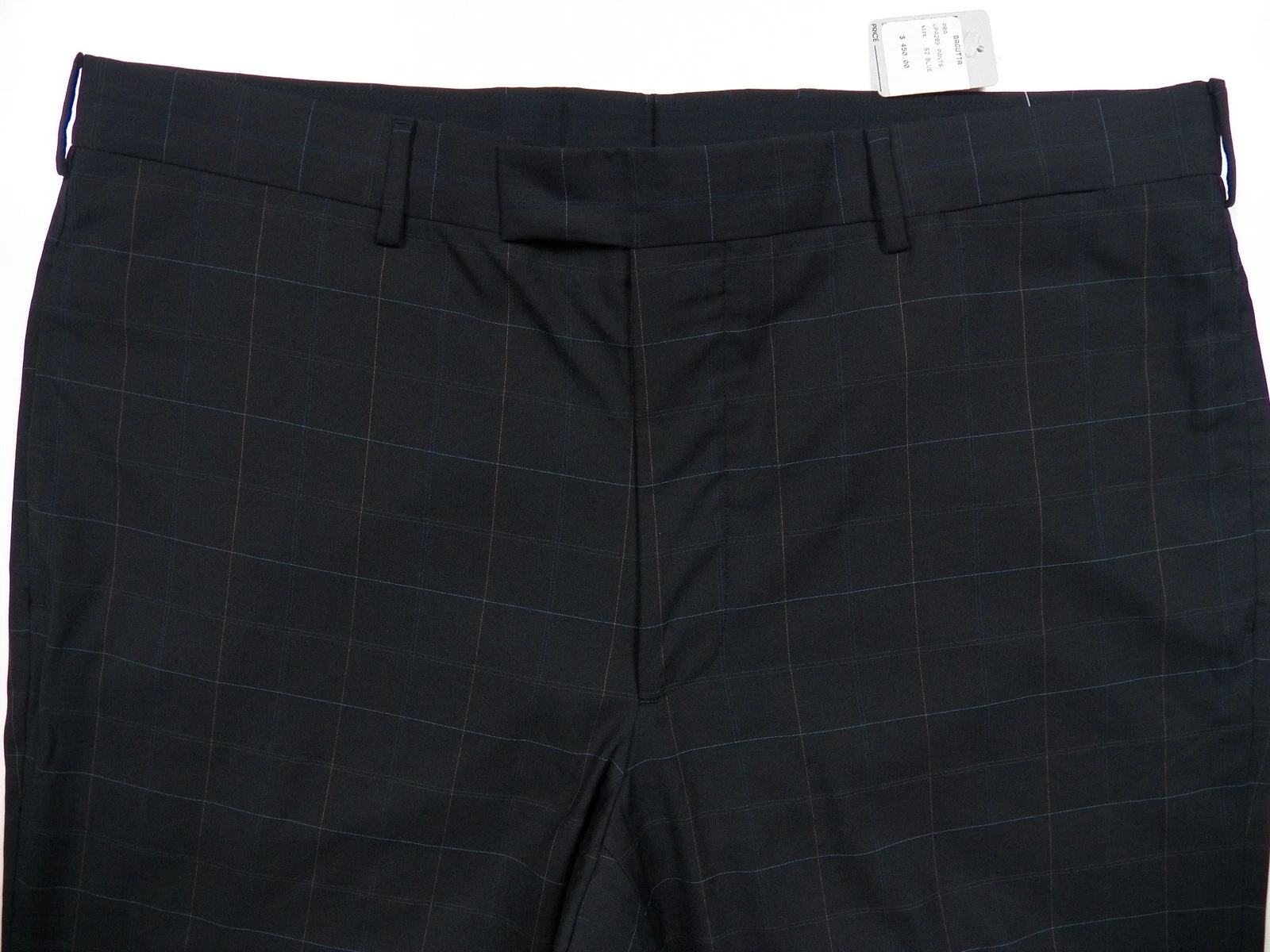 PRADA NUOVO CON ETICHETTE UOMO 36 X 36 52 ABITO PANTALONE TUTA 60% LANA NERO BLU CHECK MADE IN ITALY