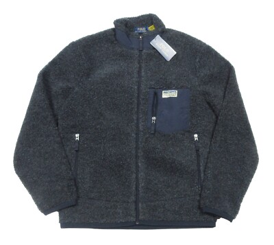 Polo Ralph Lauren Men's Navy Hi-Pile Sherpa Fleece Full Zip Jacket