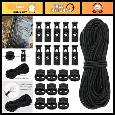 20pcs Plastic Cord Locks & 50ft Elastic Cord - Heavy Stretch, Spring Toggle Stop