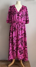 BNWT Et Vous Size 20 Pink Maroon Short Sleeved Long Satin Feel Dress Deco Floral