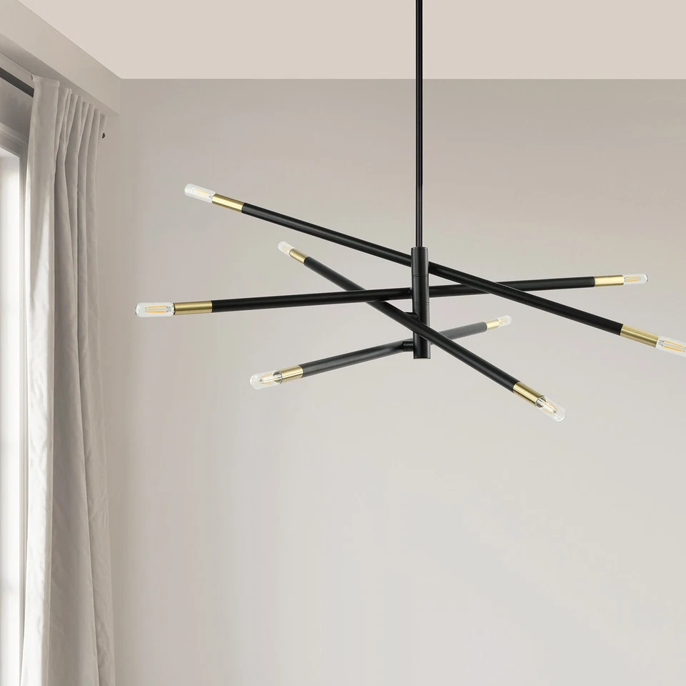 Lámpara de araña Dainolite WAN-548P varita 8 luces 50" W Sputnik - negra Foto 2 de 4