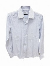 DKNY Men's slim fit Dress Shirt 34/35 White/Blue Polka Dot Cotton Spread Collar