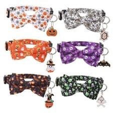 6 Pack Cat Collars with Bow Tie and Bell Breakaway Cat Halloween One Size