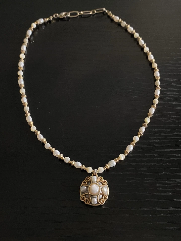 "Collar gargantilla de colección Michal Golán perlas de agua dulce diseño corazón cuentas colgantes 15""" Foto 3 de 4