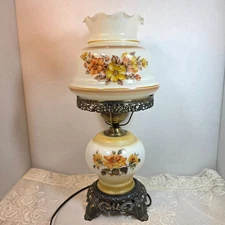 Vintage Accurate Casting Hurricane Lamp Orange Yellow Floral