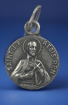Vintage Catholic St JF Regis Silver Tone Petite Religious Medal
