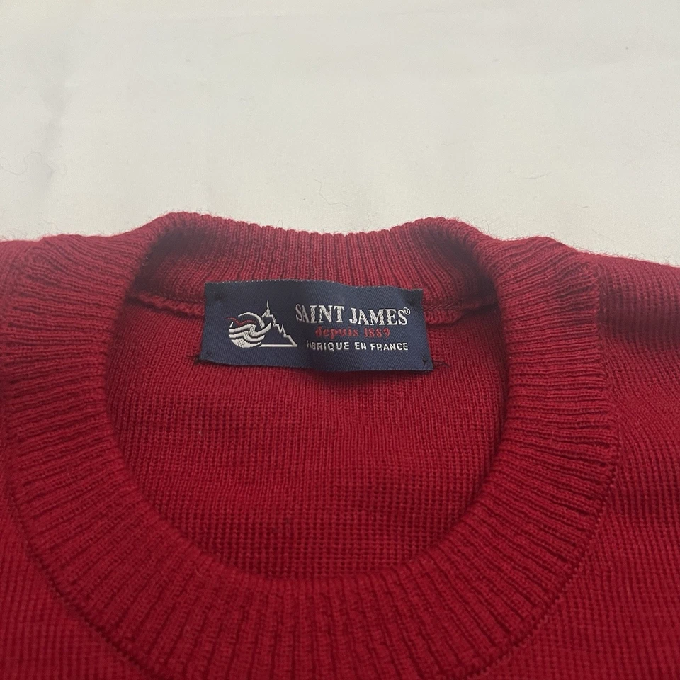 Saint James Locronan FISHERMAN SAILOR Red Crewneck SWEATER WOOL sz L FRANCE MADE - Image 3 of 4