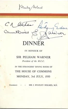 GB 1950 Dinner Menu Signed by Clement Attlee, Anthony Eden & Others