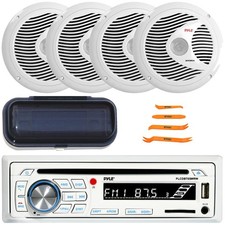 Pyle Single DIN Bluetooth Marine CD Receiver, 4x 6.5'' Speakers, Radio Cover