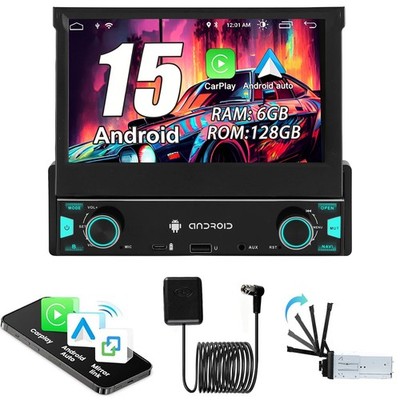 8 Core Android 15 6+128G Carplay 1 DIN Autoradio GPS NAVI RDS AM 4G Bluetooth FM