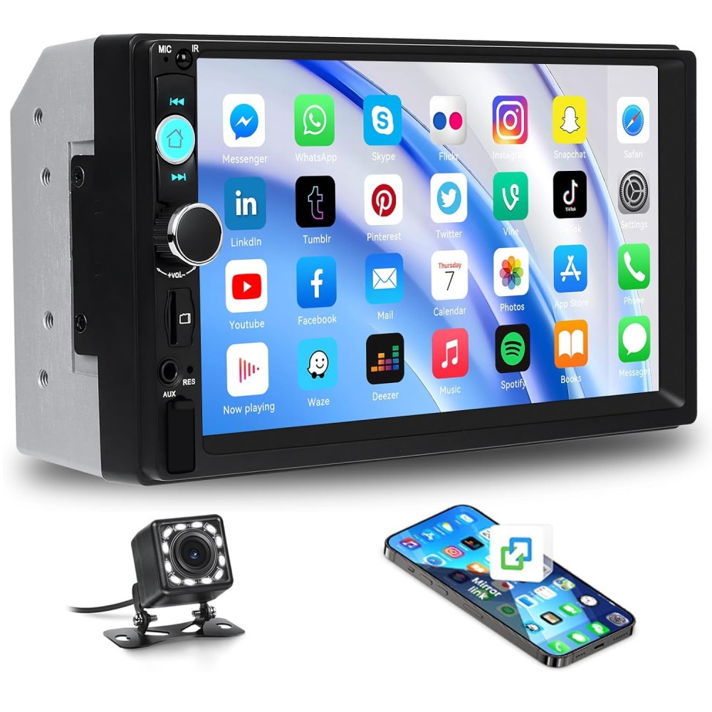7" Double 2 DIN Car Stereo Radio MP5 Touch Screen Bluetooth USB + Backup Camera