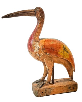Antique Wooden Ibis Bird Statue 