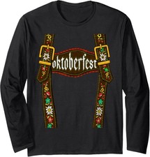 Lederhosen Suspenders Oktoberfest Bavarian Beer Long Sleeve T-Shirt