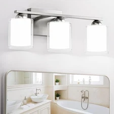  3 Light Brushed Nickel Bathroom Light Fixtures, Modern Vanity Lights Over 