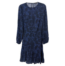 MADEWELL Puff-Sleeve Flare Mini Dress 12 Alexis Floral Navy Crepe Smock NWT B12
