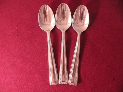 Set Of 3 Teaspoons Oneida Flourish 18/10 Stainless Rope Edge Flatware 6 1/4'' .