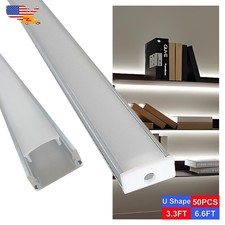 50 Pack Led Aluminum U-Channel 3.3FT/6.6FT For Led Strip With Milky White Cover