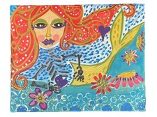 Mermaid  Ocean Day Of  The Dead  Painting Beach Outsider Original Art