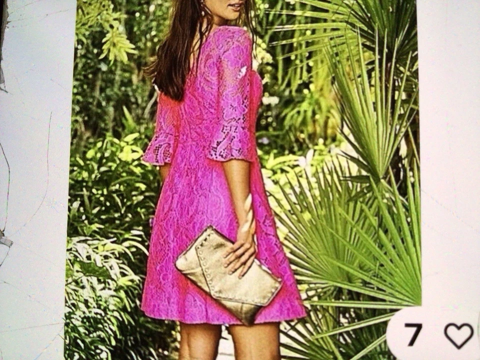 Vestido para mujer Lilly Pulitzer "Allyson" rosa trópico encaje 3/4 campanas sin dejar talla 6. Foto 3 de 4