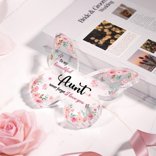 Butterfly Acrylic Plaque Best Gift for Aunt Decorative Sign Home Office Decor - Picture 2 of 6