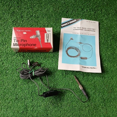 VTG REALISTIC MICROPHONE ELECTRET TIE PIN CLIP TESTED UGC W/ORIGINAL BOX JAPAN 