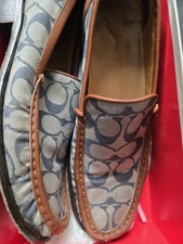 Rare Coach Signature Vale Blue Grey Canvas Leather Loafers Women Sz9 Org Box
