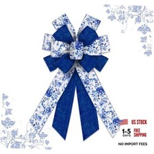 Large Spring Chinoiserie Blue Bow for Wreath, Spring Flowers Wreaths Style E