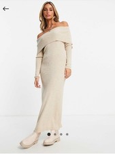 And & other stories & wool maxi dress split back BEIGE Medium Off The Shoulder