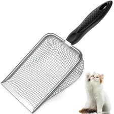 Cat Litter Scoop Long Handle Rustproof Stainless Steel Mesh Non Slip Grip Deep