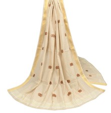 Sushila Vintage Cream BRANDED Dupatta Pure Cotton Floral Embroidered Long Stole