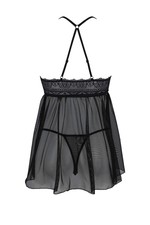 Nuisette Femme Sexy Transparente - Lingerie Fine Dentelle | Col V Profond | Tenue Chambre & Plage | Taille Unique Noir