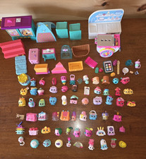 Shopkins Figurines and Accessory Lot of 85 Pieces and Displays