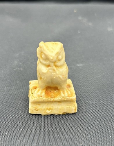 Vintage Owl On Pedestal Tan Stone Hand Carved Fetish Figurine 1.75"
