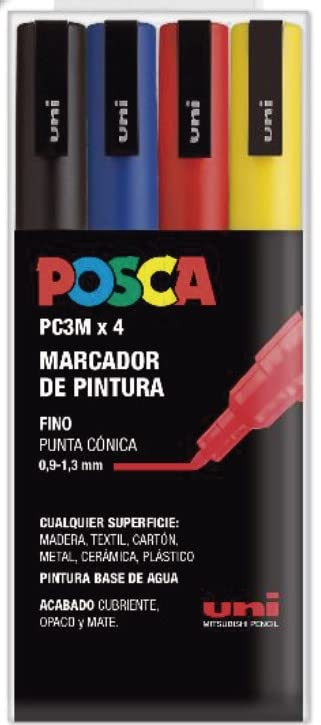 uni-ball UNIPC3M/4C BASICUd Case of 4 Posca Basic PC3M Fine, Blue, Standard