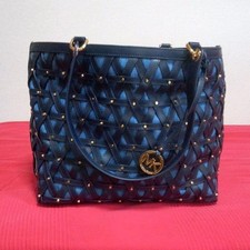 Michael Kors Navy Woven Tote Bag Leather Large Authentic Rare