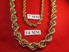 24"-36" HIP HOP 7MM- 14 MM 14KT GOLD EP HEAVY RUN DMC BLING BLING ROPE CHAIN